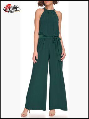 Sleeveless Mock Neck Halter Jumpsuit, Jersey Knit, Wear to Work